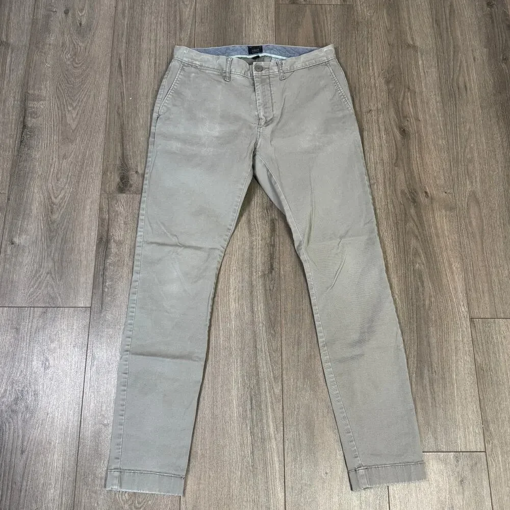 J.Crew Stretch 250 Skinny Chino Pants Mens30x32 Gray Twill Cotton Blend Zip Fly